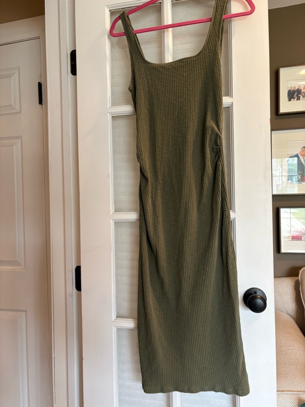 Olive Ribbed Tank Midi Maternity Dress - Women